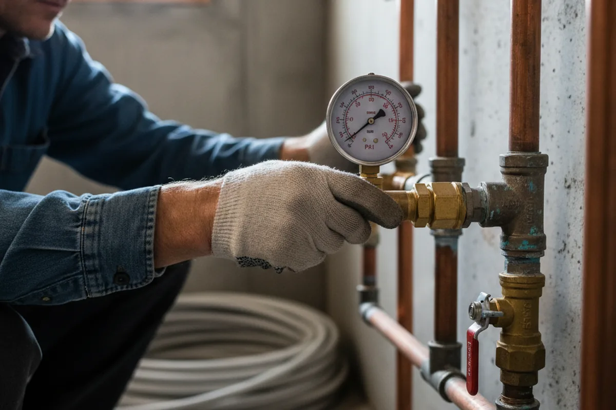 Pressure testing a repaired line during Water Line Repair in Clearlake Oaks